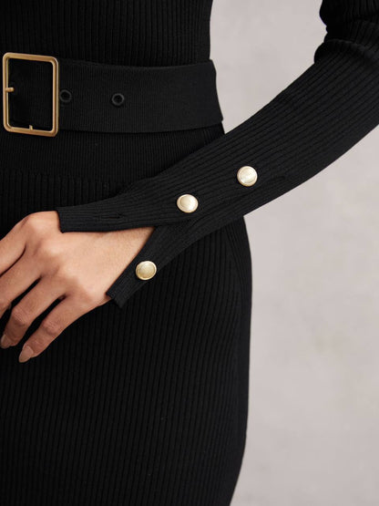 RS Willow Buttoned Rib Knit Midi Dress
