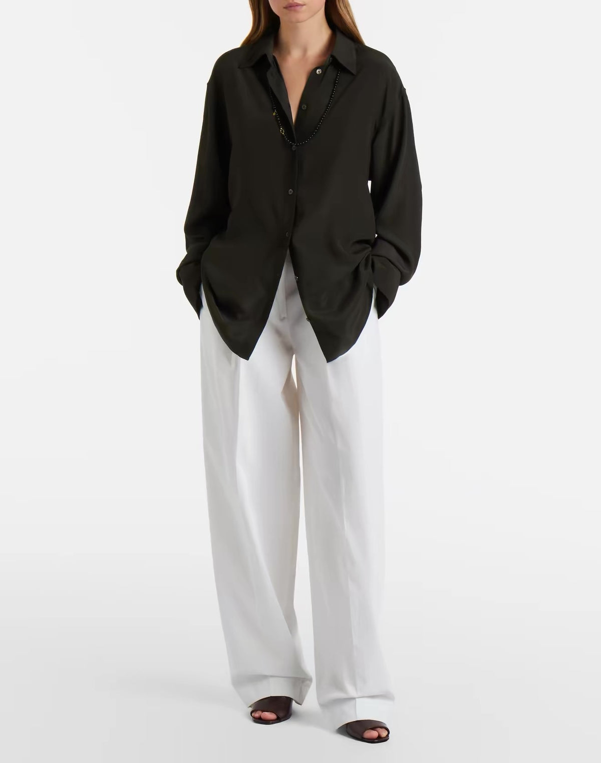 3 Colors! Tot Silk Crepe de chine Shirt