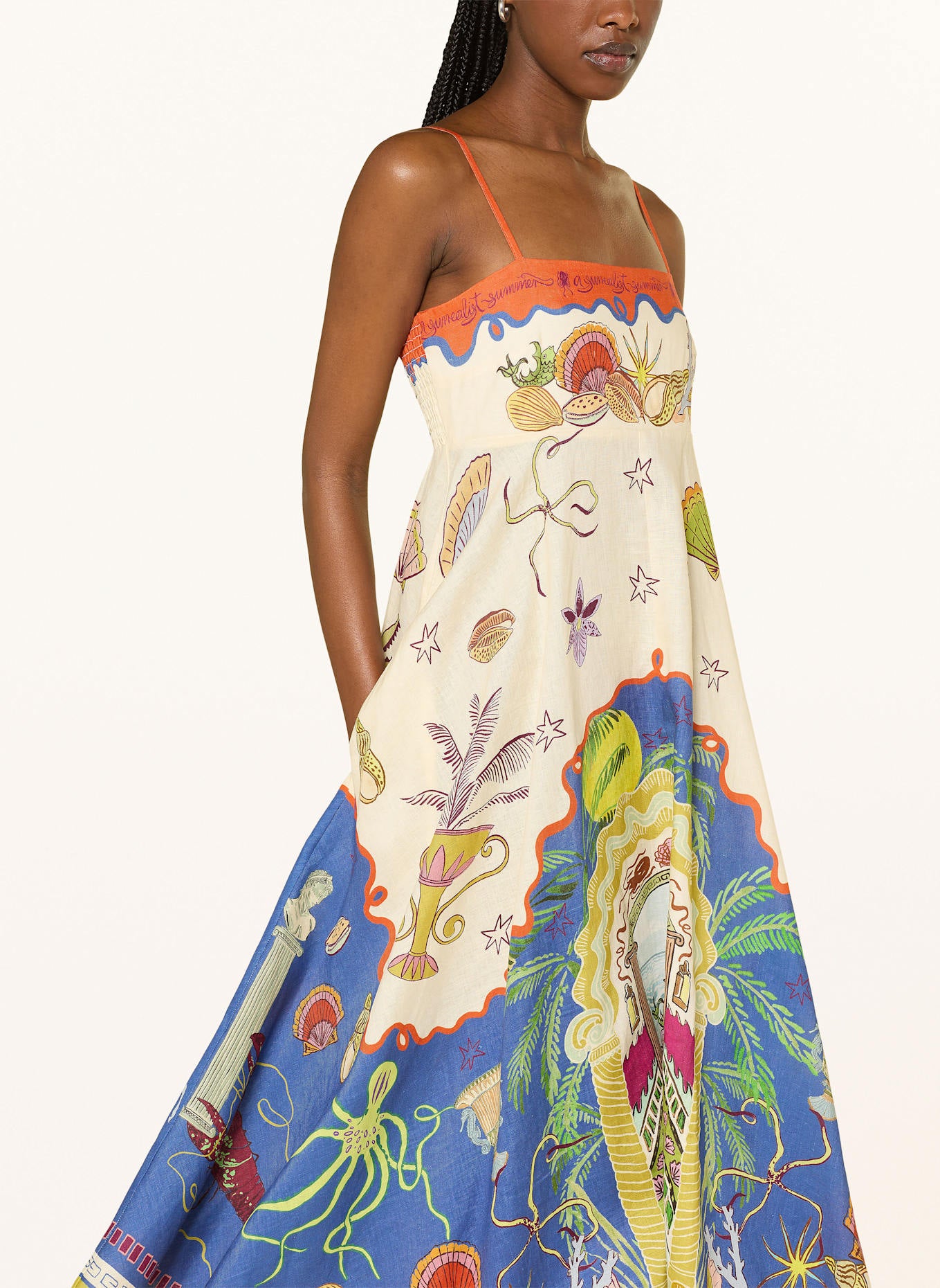 ALM Surrealist Summer Linen Midi Dress Sundress