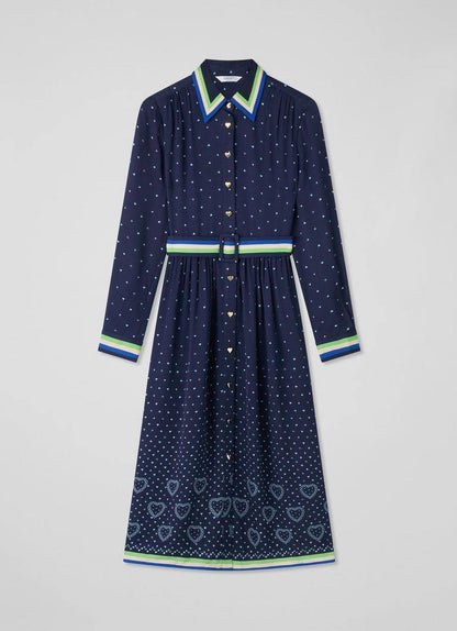 LKB Kate Navy Multi Hearts And Card Shirtdress Midi Dress