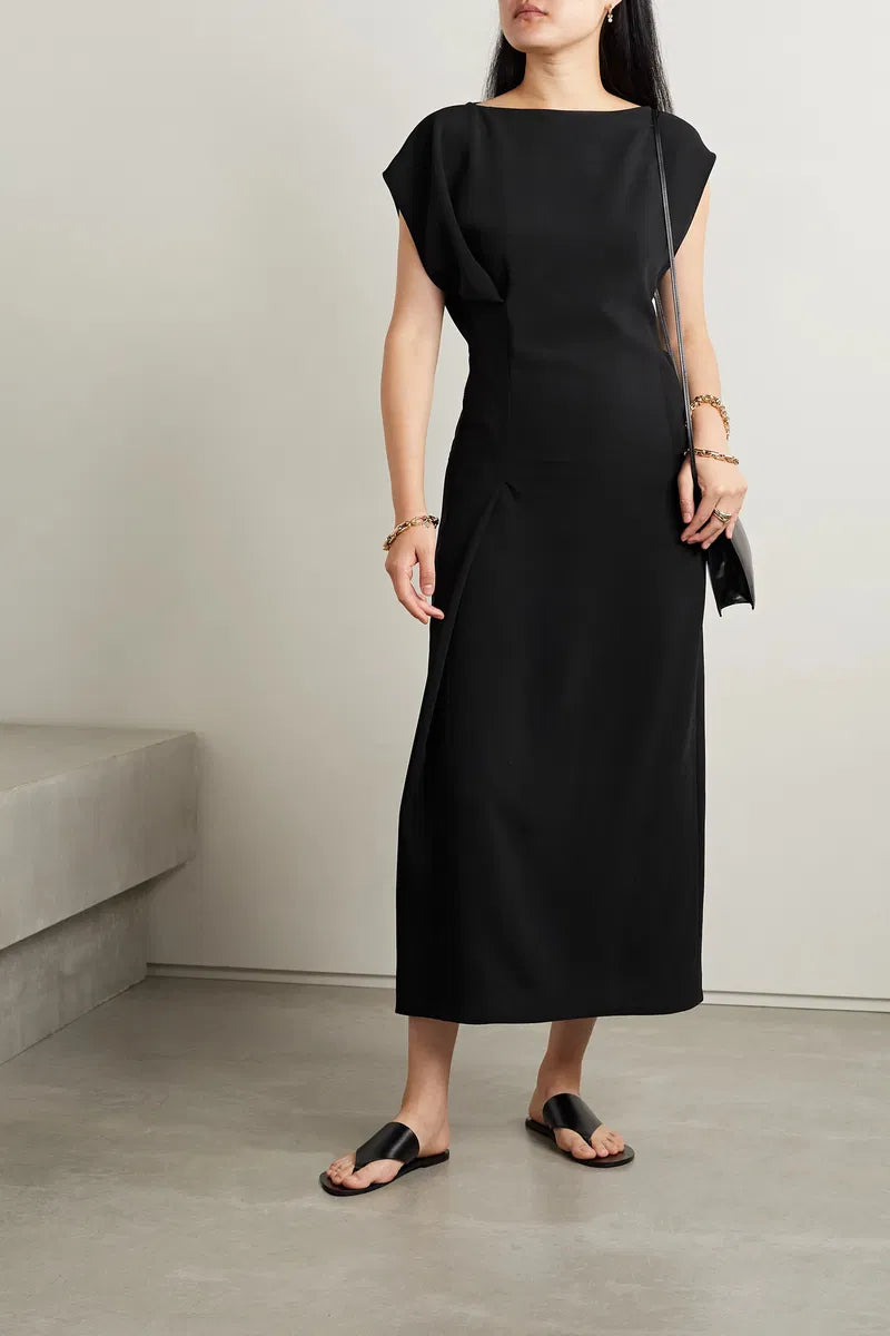 TR Blathine Asymmetric Crepe Midi Dress