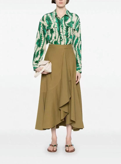 UJ Sabina Faux Wrap Cotton-Blend Midi Skirt