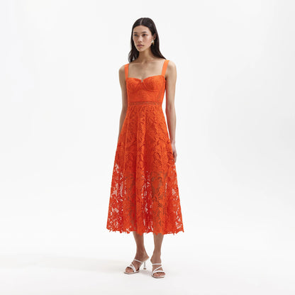 SP Orange & Blue Lace Midi Sweetheart Dress