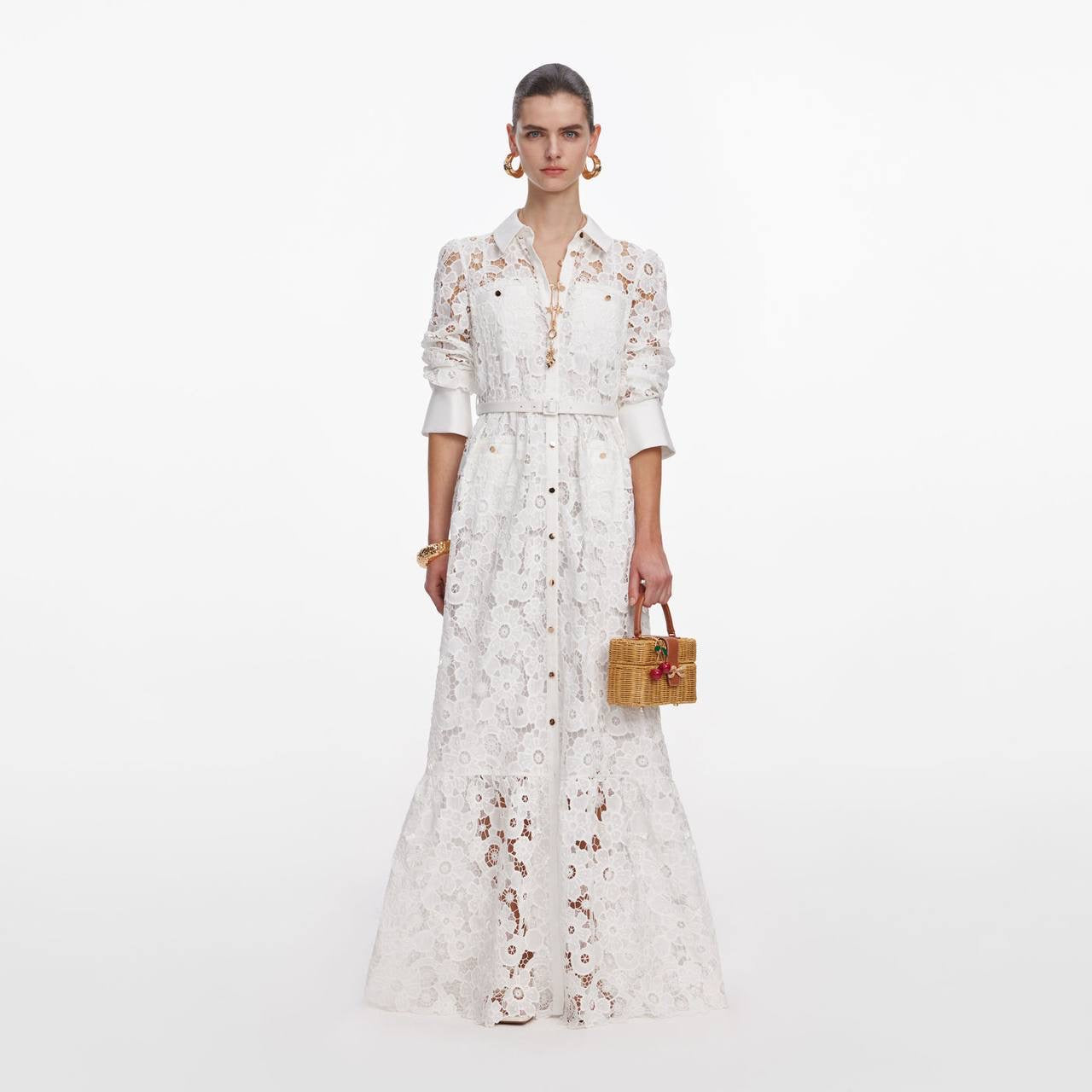SP White Lace Collared Maxi Dress