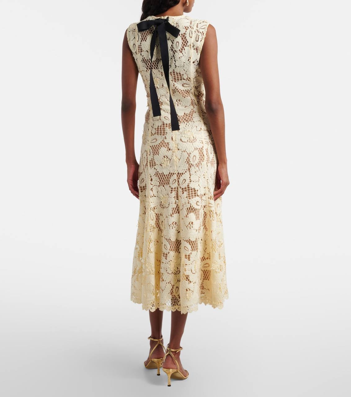 SP Yellow Crochet Lace Midi Dress
