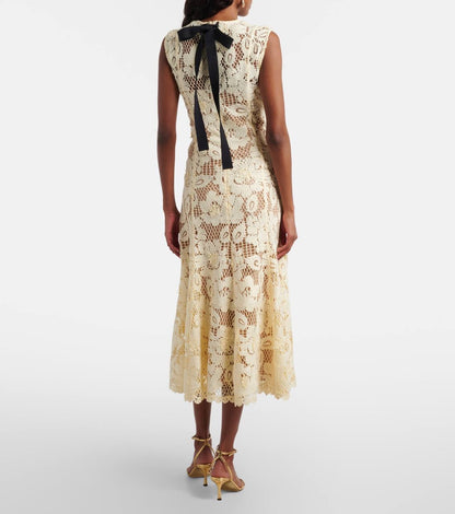 SP Yellow Crochet Lace Midi Dress