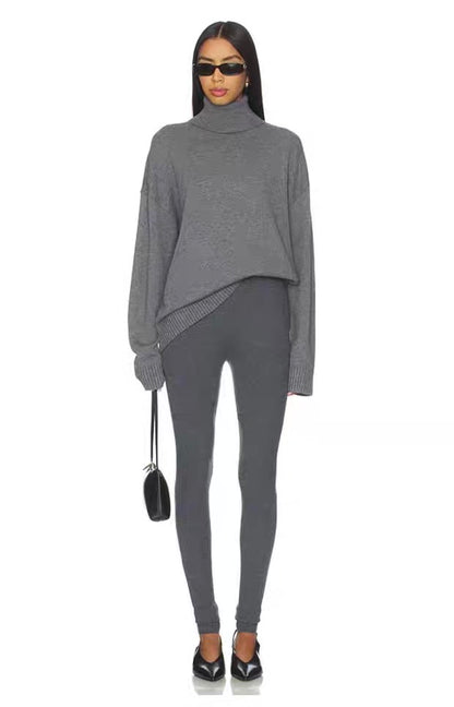 TOT Longline Turtleneck Sweater in Cotton-Cashmere Ecru | Cotton-Wool Grey