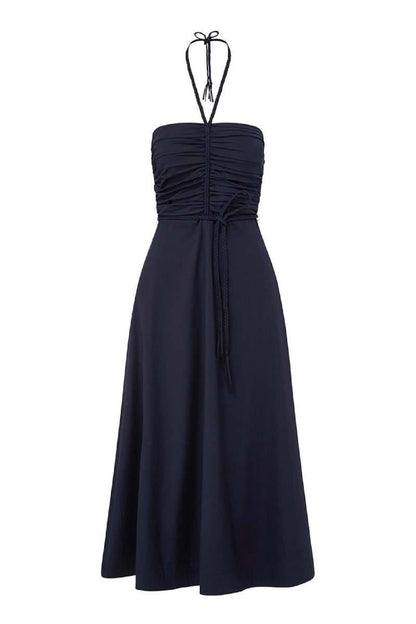 VB Tucker Stretch-Cotton Ruched Halter Midi Dress