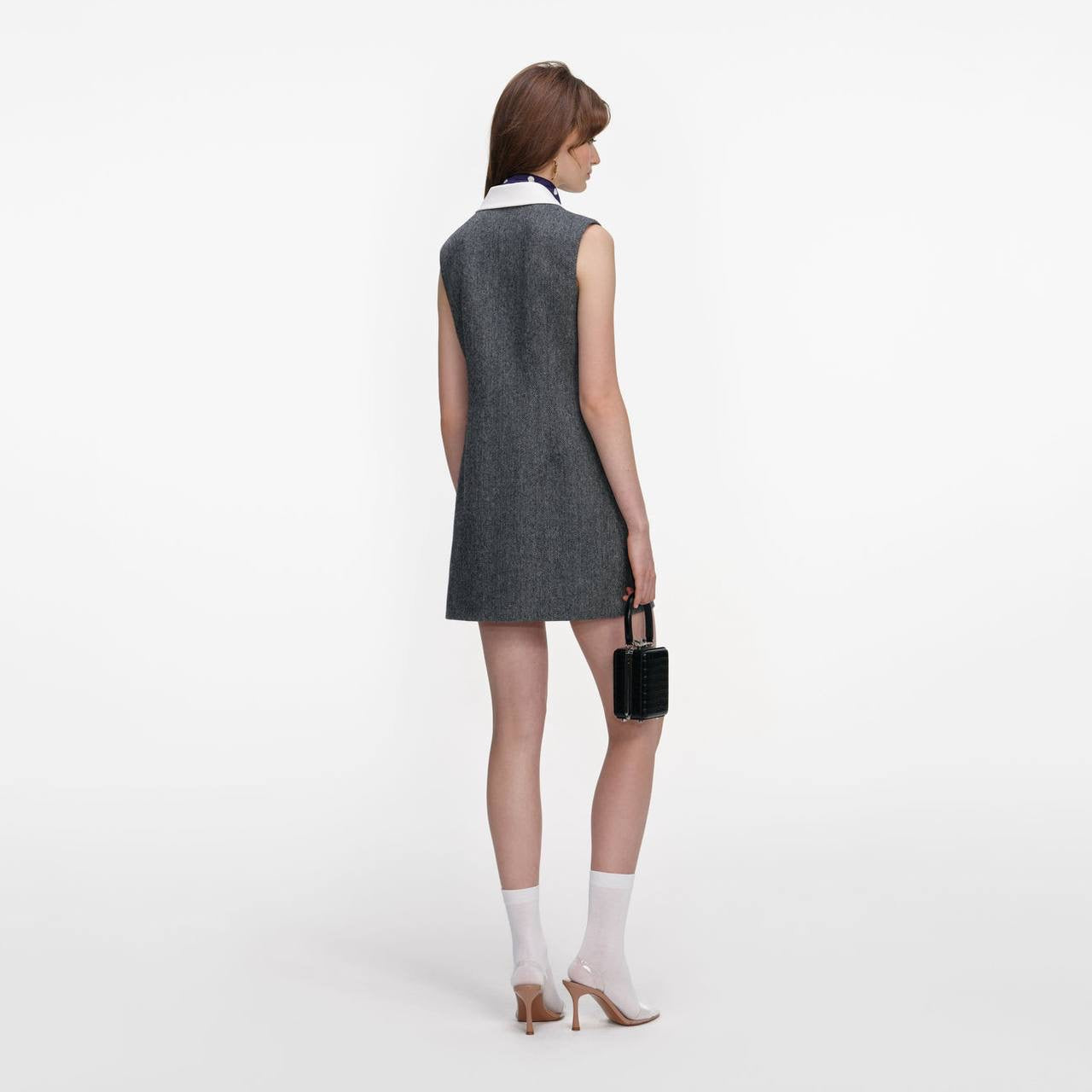 SP Grey Herringbone Scarf-Detail Shift Mini Dress