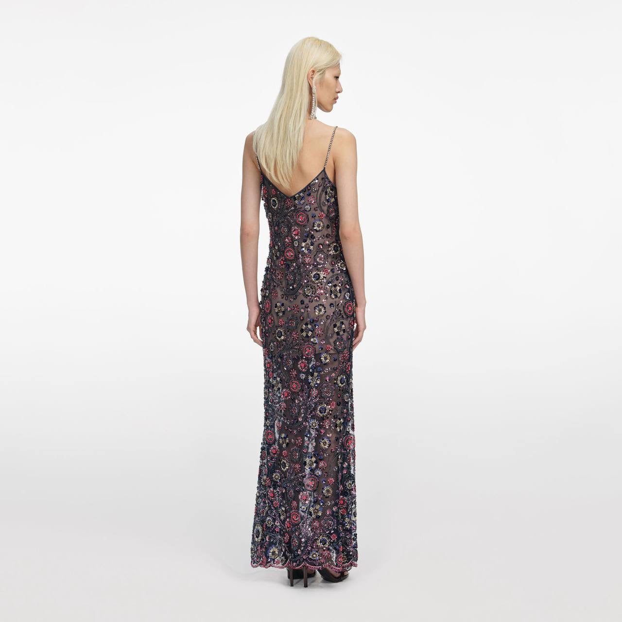 SP Navy Floral Sequin Strappy Maxi Dress