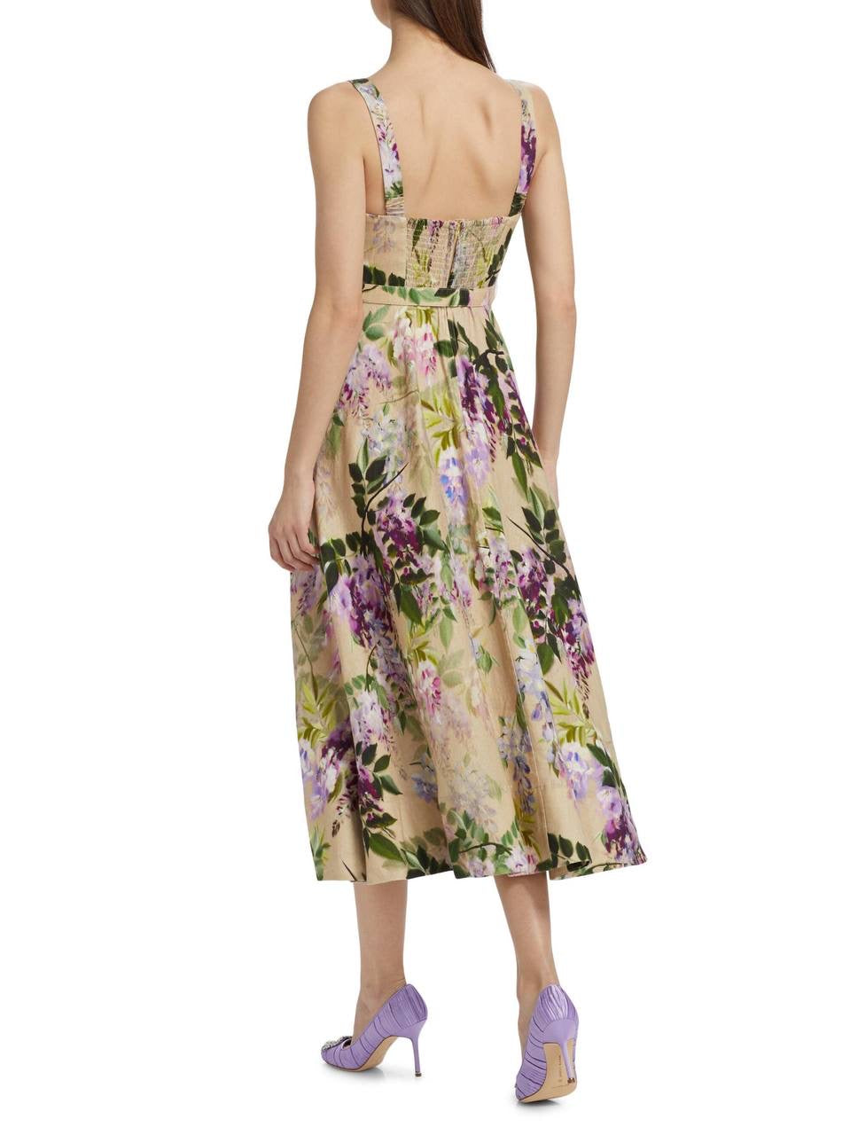 CC Calypso Bustier Belted Midi Dress in Floral Linen | Trellis Eyelet White Cotton