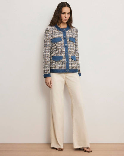 VB Ainslie Tweed Cotton-Blend Jacket w Denim Contrast Trim