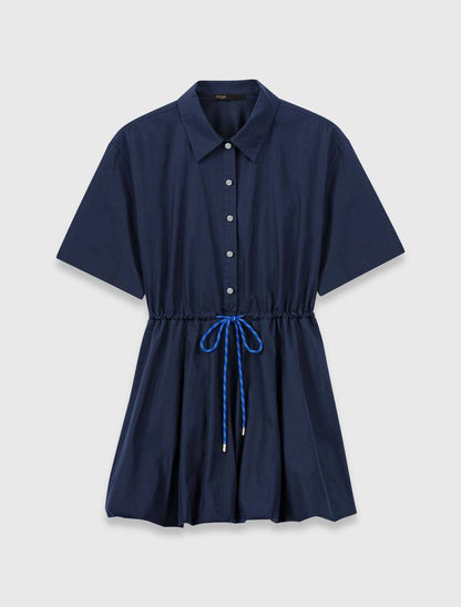 MJ Romimita Short-Sleeved Cotton Bubble Drawstring Mini Dress Shirtdress