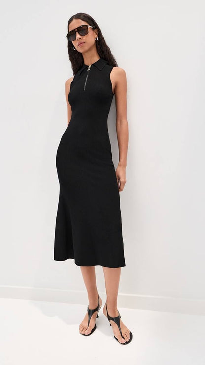 2 Colors! VB Mira Quarter-zip Stretch-viscose Midi Dress in Black & White