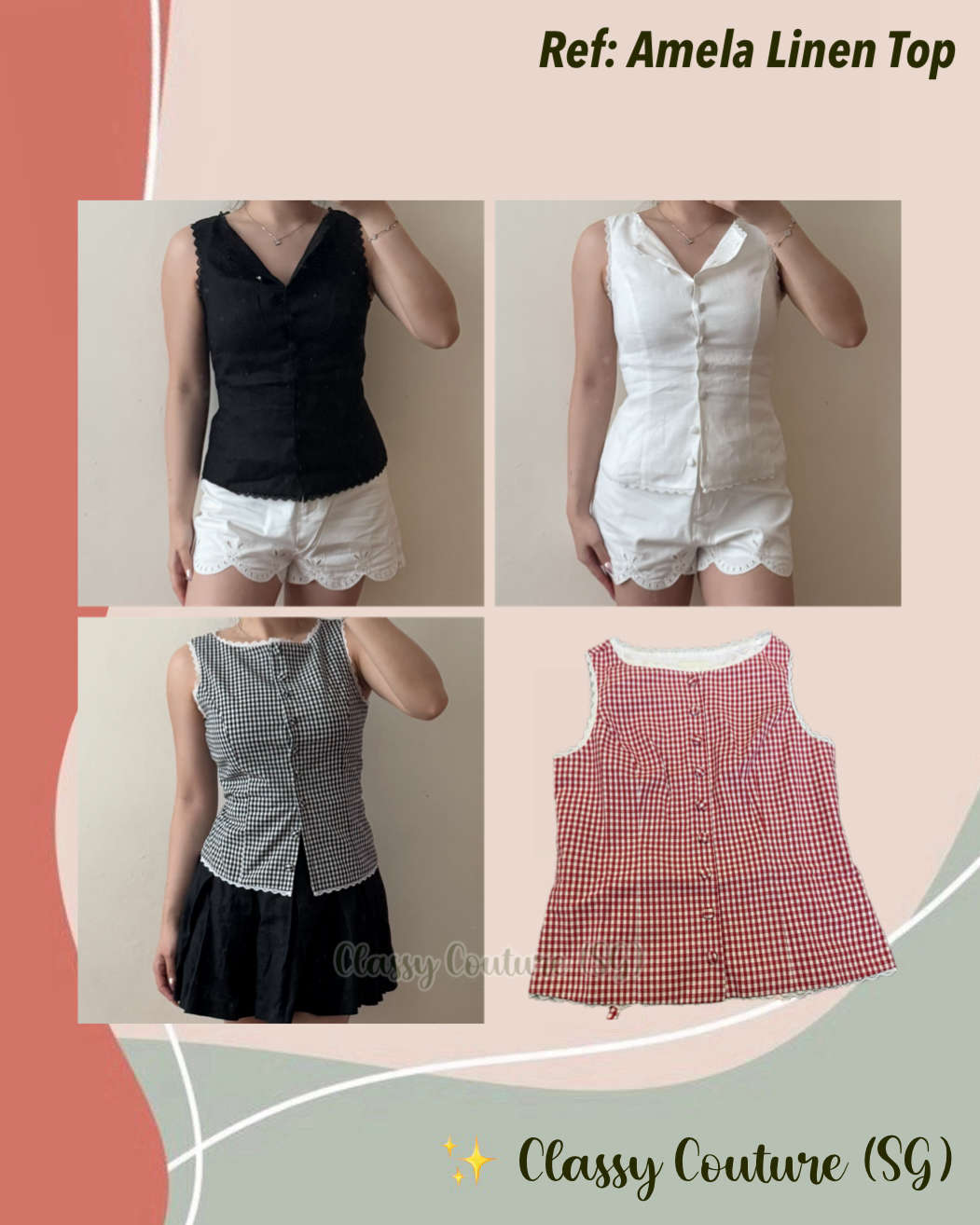 4 Colors! Ref Amela Linen Top Vest