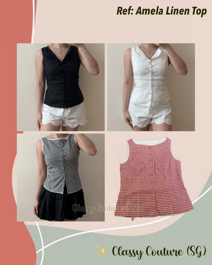 4 Colors! Ref Amela Linen Top Vest