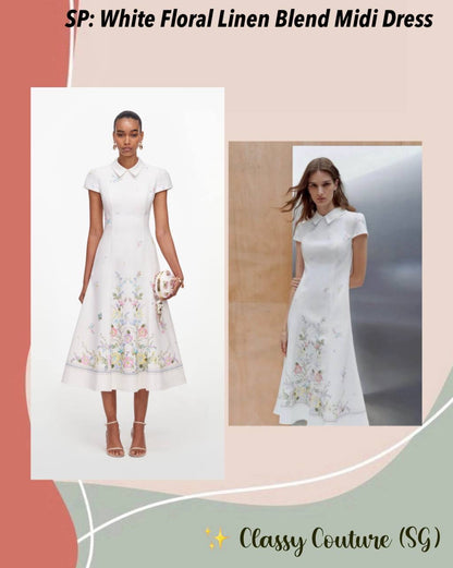 SP White Floral Linen Blend Midi Dress