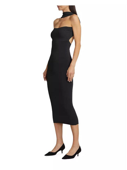 Tot Slip-Through Knit Midi Maxi Dress Black