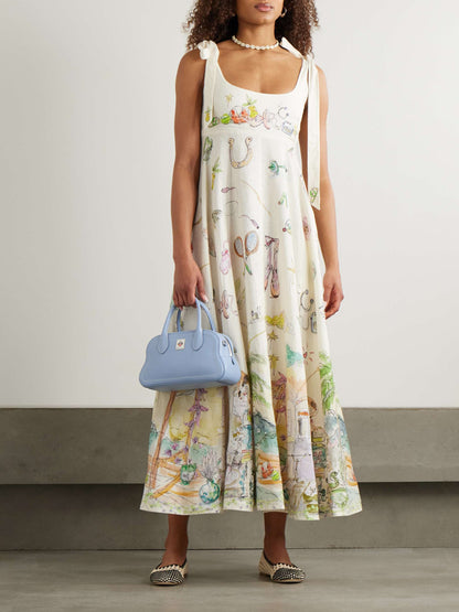 ALM Anouk Ballet Ribbon Tie Strap Midi Dress Sundress