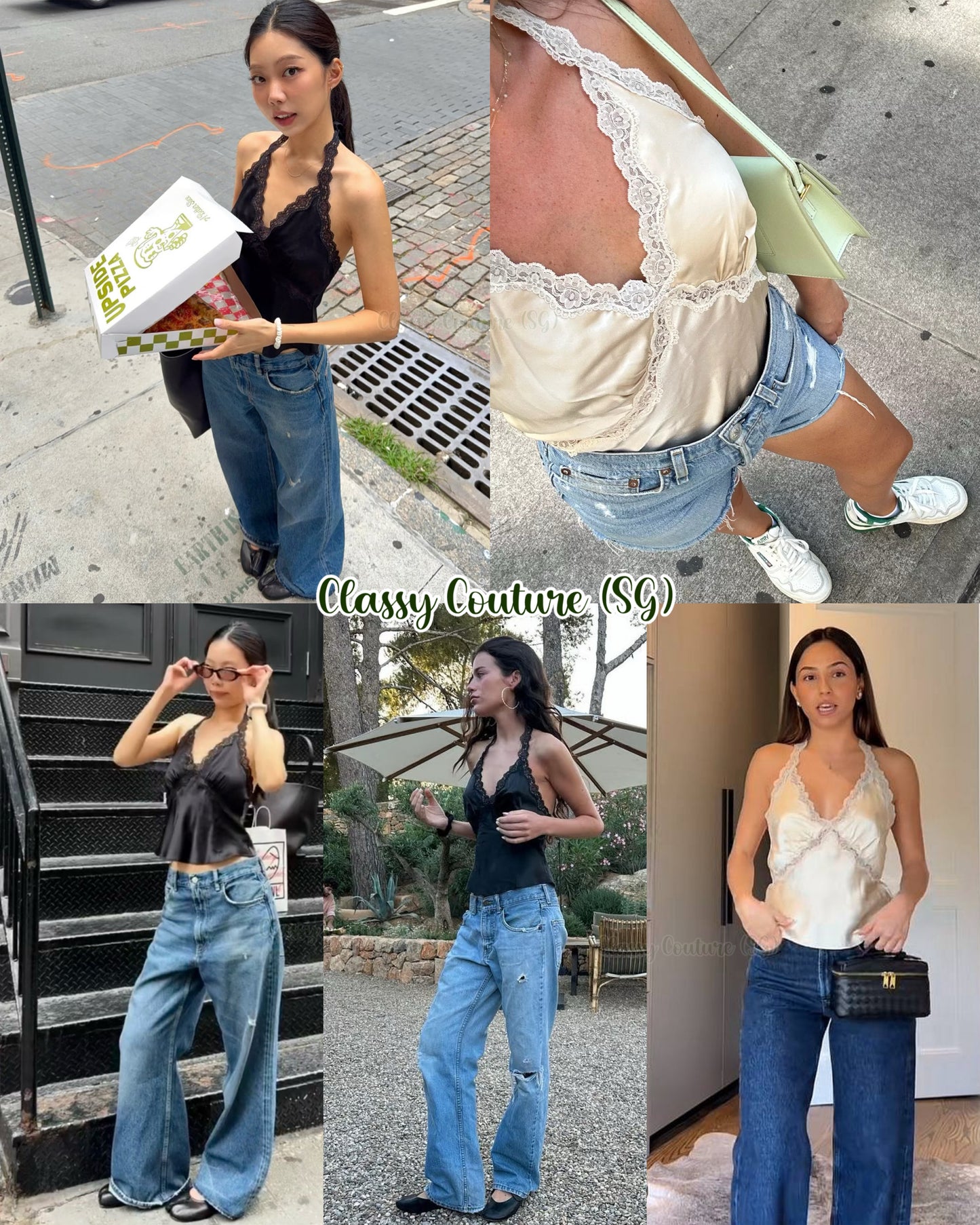 6 Colors! Ref Monica Silk Halter Lace Trim Top