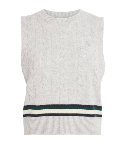 SD Maene Grey Wool-Cashmere Cable-Knit Sweater Vest