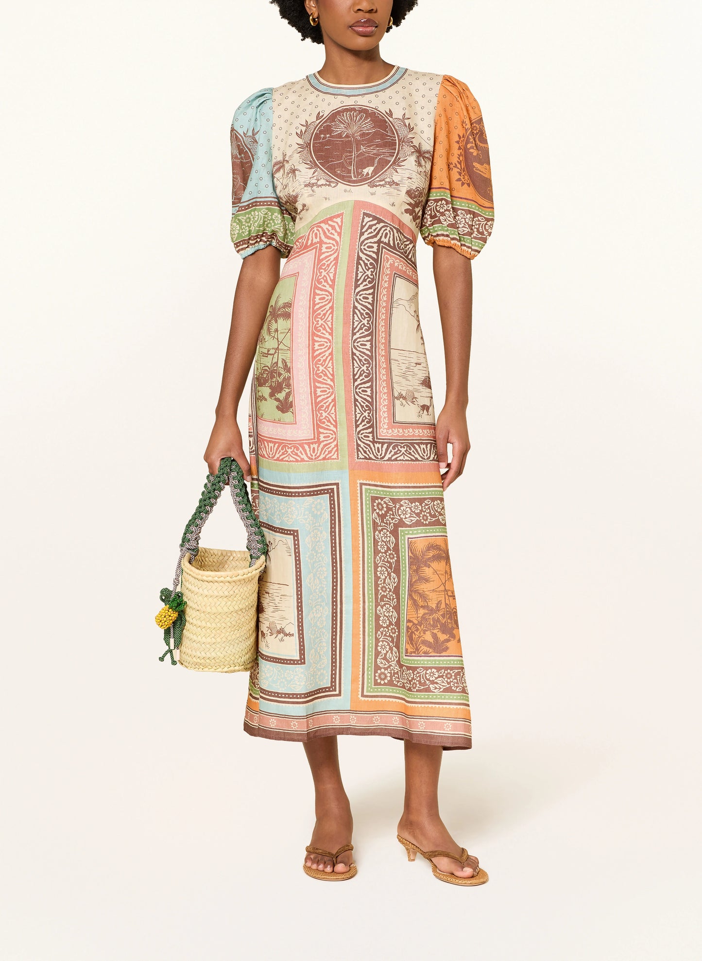 ALM Alberta Puff Sleeve Linen Midi Dress