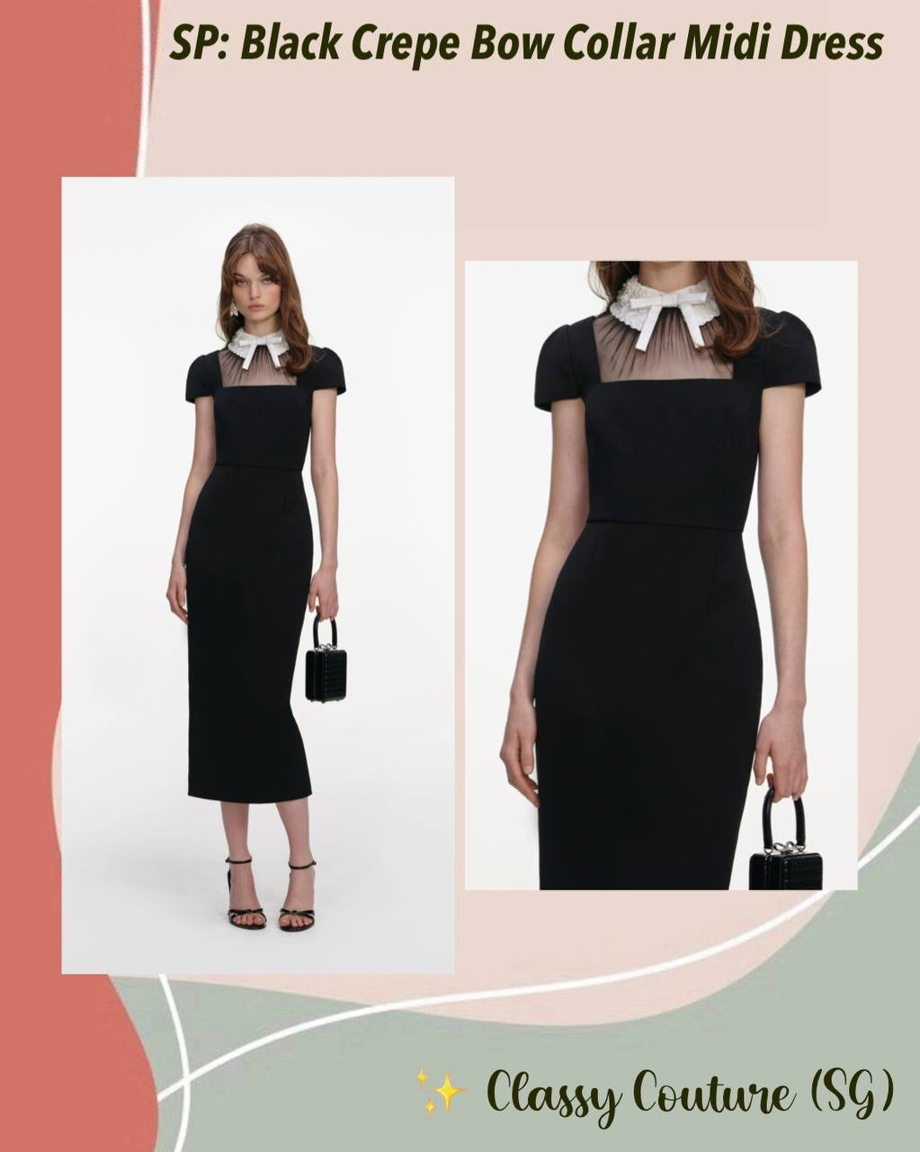 SP Black Crepe Bow Collar Midi Dress