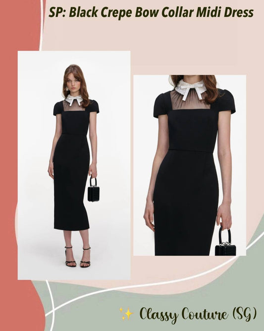 SP Black Crepe Bow Collar Midi Dress