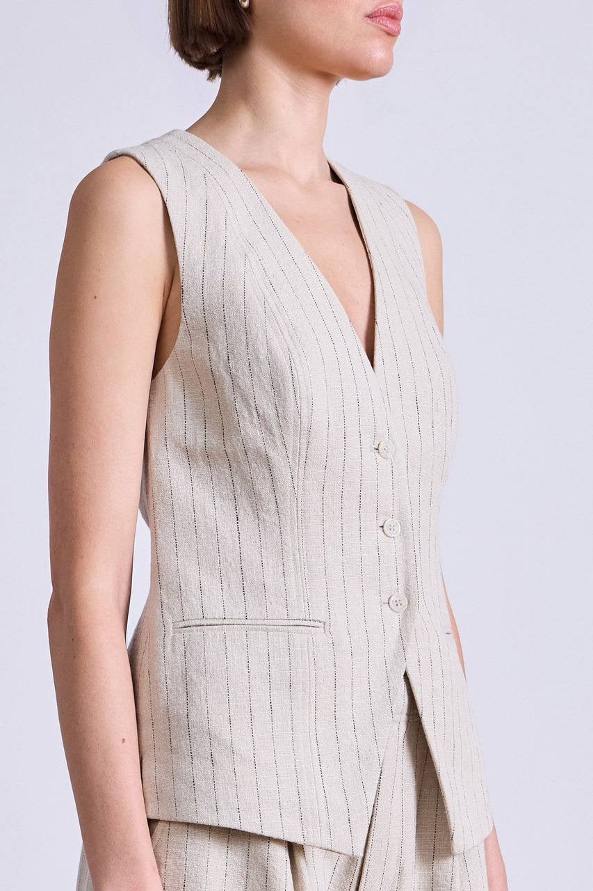 AA Helena Vest Top | Linaza Shorts | Bari Cropped Trousers | Striped Flax Set