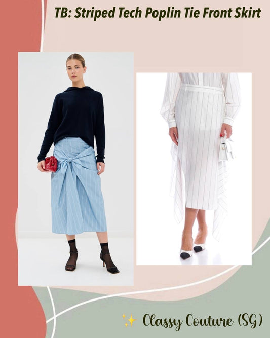 TB Striped Tech Poplin Tie Front Midi Skirt