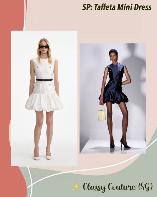 SP Taffeta Mini Dress in White & Navy Blue