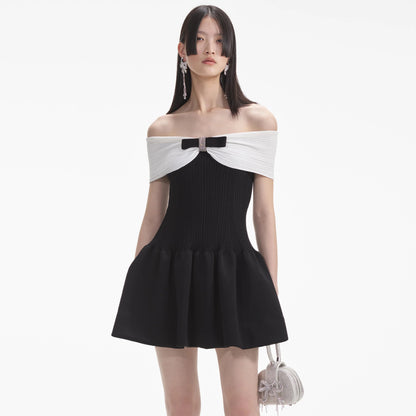 SP Black Knit Bow Mini Dress