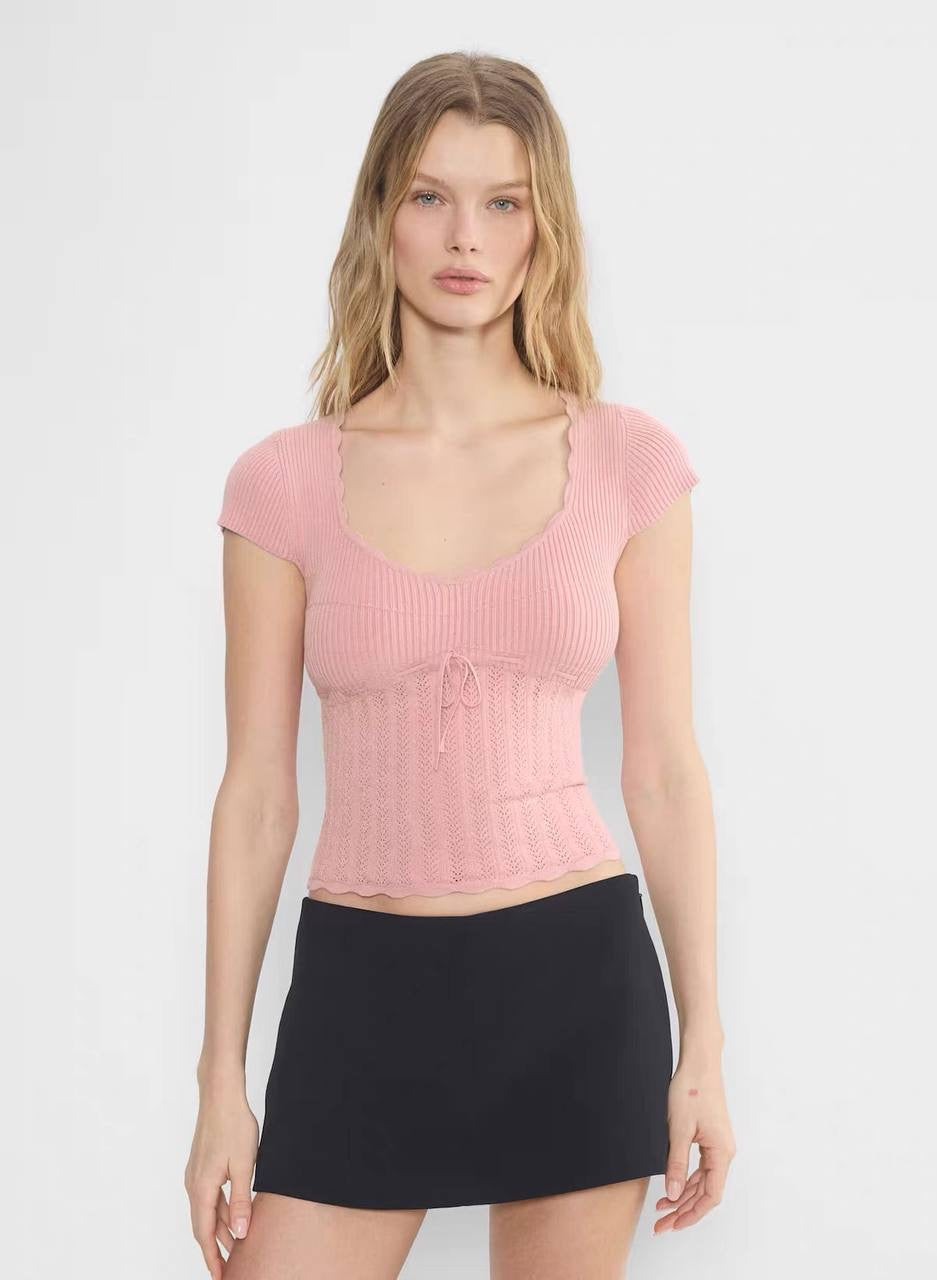 ARZ Soloist Wonder Yarn Viscose-blend Short Sleeve Sweater Top