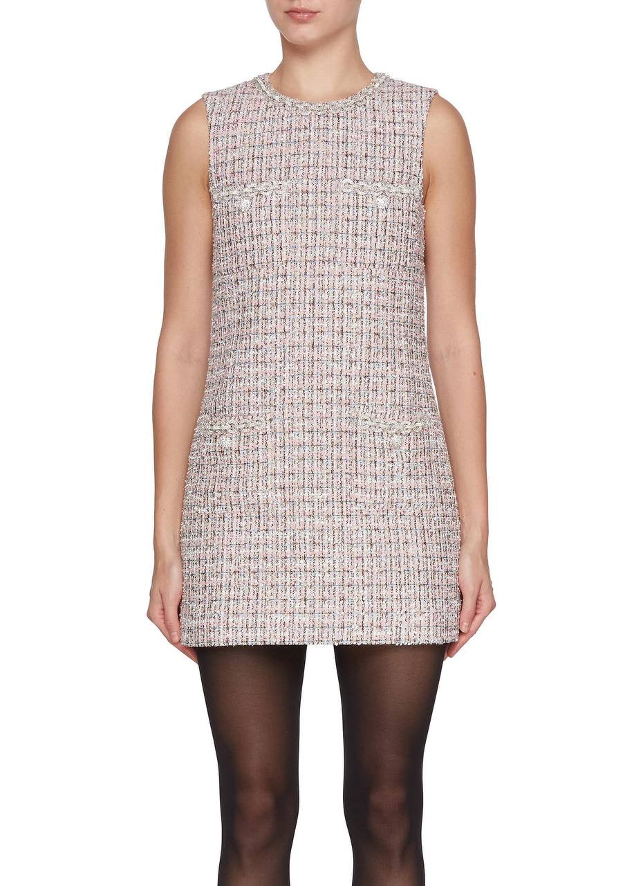 SP Diamante-Trim Pink Boucle Shift Mini Dress