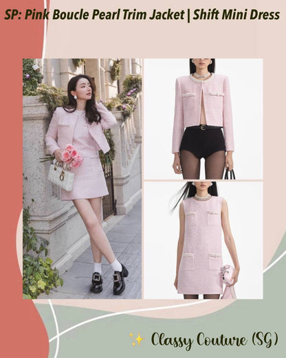SP Pink Boucle Pearl Trim Jacket | Shift Mini Dress | Set