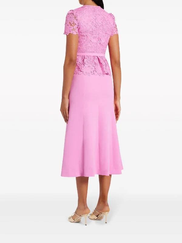 SP Floral Lace Belted Midi Dress Bubblegum Pink