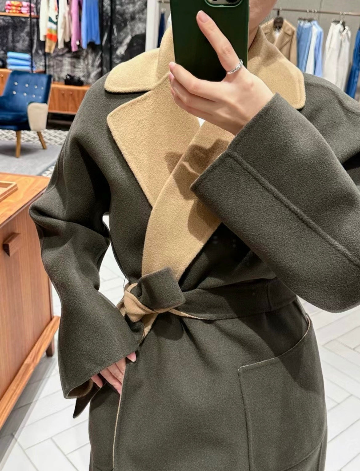 MM Double Faced Reversible Wool Contrast Wrap Coat