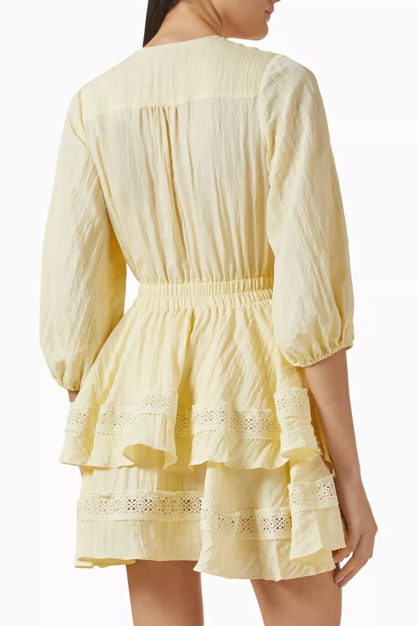 MJ Rapapamy Yellow Short V-Neck Ruffled Mini Dress