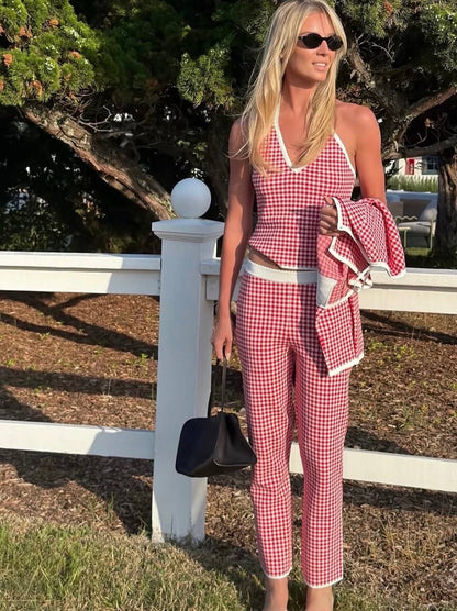 PSE Micah Halter Top | Cardigan | Pants | Shorts | Dress | Viscose-blend Red/white Gingham Check Set
