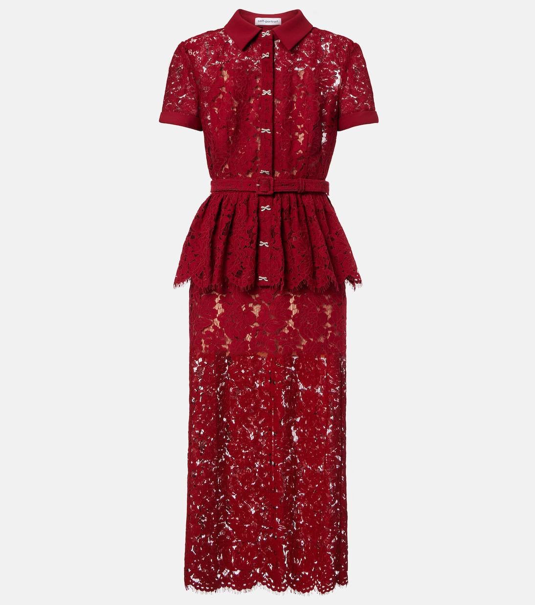 SP White & Red Lace Peplum Midi Dress