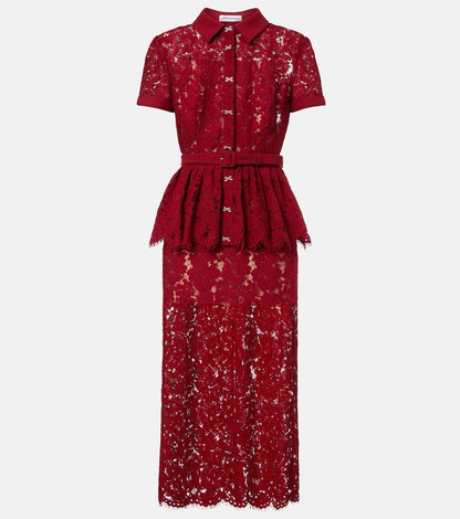 SP White & Red Lace Peplum Midi Dress