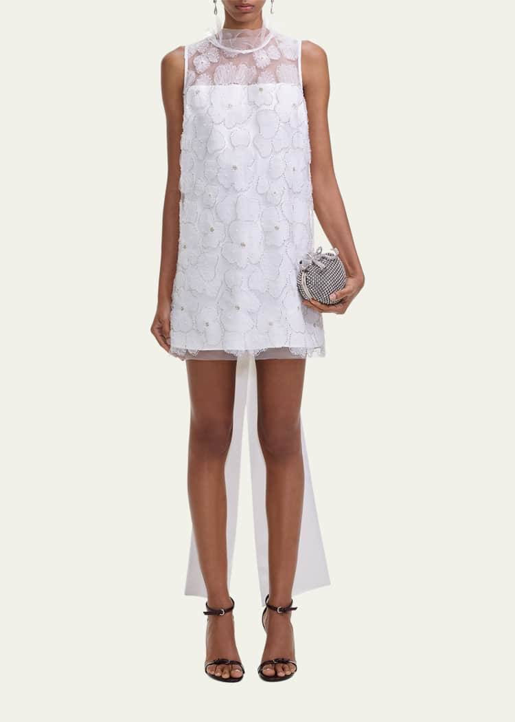 SP White Tulle Satin Bow Shift Mini Dress