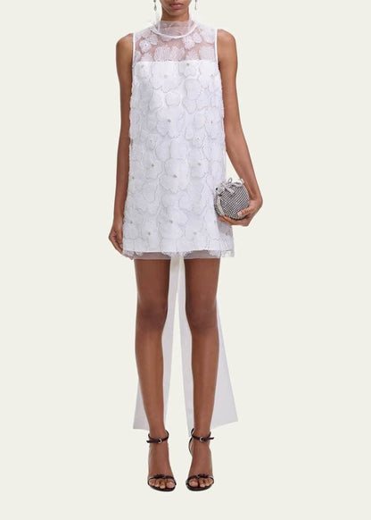 SP White Tulle Satin Bow Shift Mini Dress