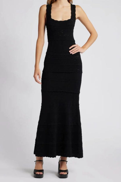 LSF Ellaria Mixed Stitch Knit Maxi Dress in Black