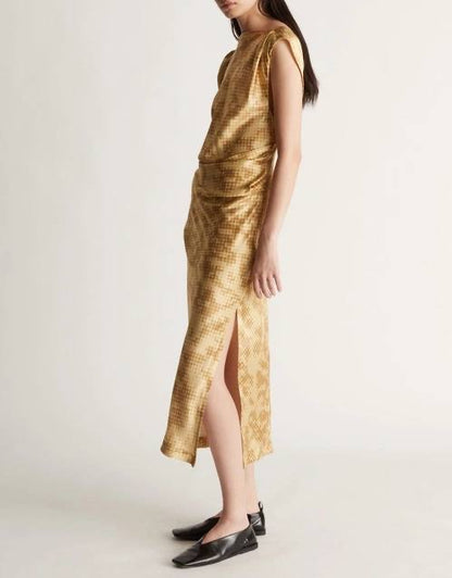 LM Nichhia Silk Drape Midi Dress
