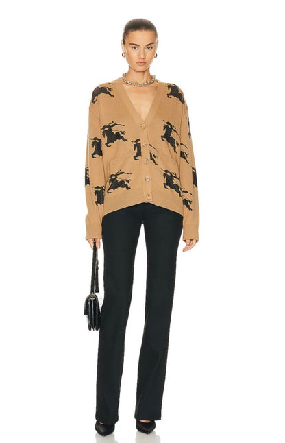 BBR Brittany Cotton Silk All-over Logo Cardigan in Tan EKD