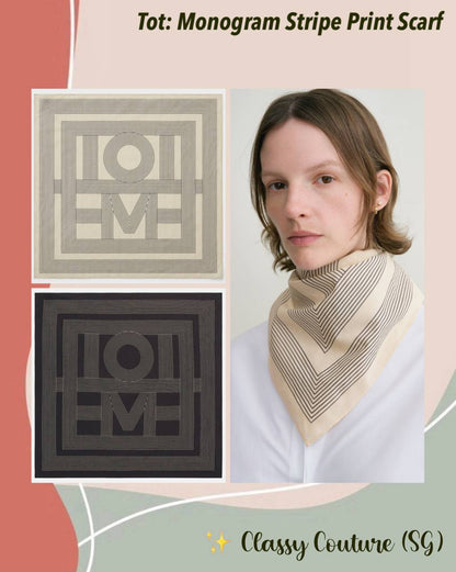 Tot Monogram Stripe Print Cotton-Silk Scarf 57*57cm