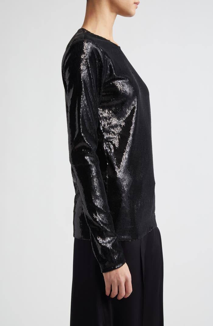 TOT Sequin Curved Sequin Tank | Long Sleeve Shirt | Low-waist Column Midi Skirt | Set