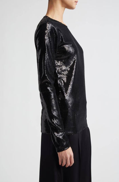 TOT Sequin Curved Sequin Tank | Long Sleeve Shirt | Low-waist Column Midi Skirt | Set