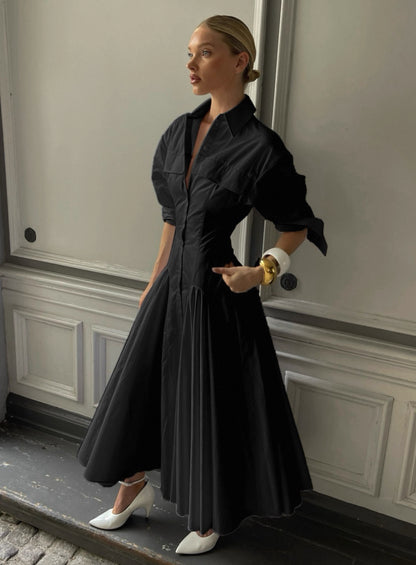 HS Godet Shirtdress Cotton Midi Dress